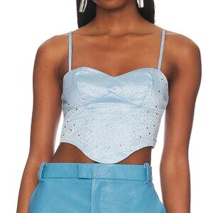 Superdown Janet Corset Top Light Blue small Tank Cami Satin Crystal Bustier Zip